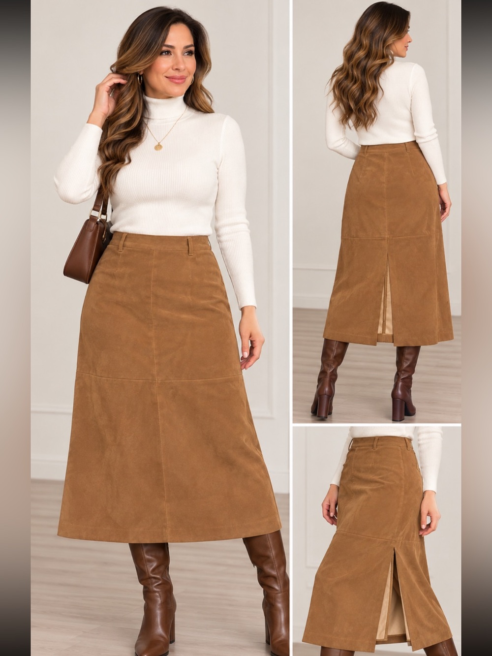White Stag Tan Suede-Look Midi Skirt